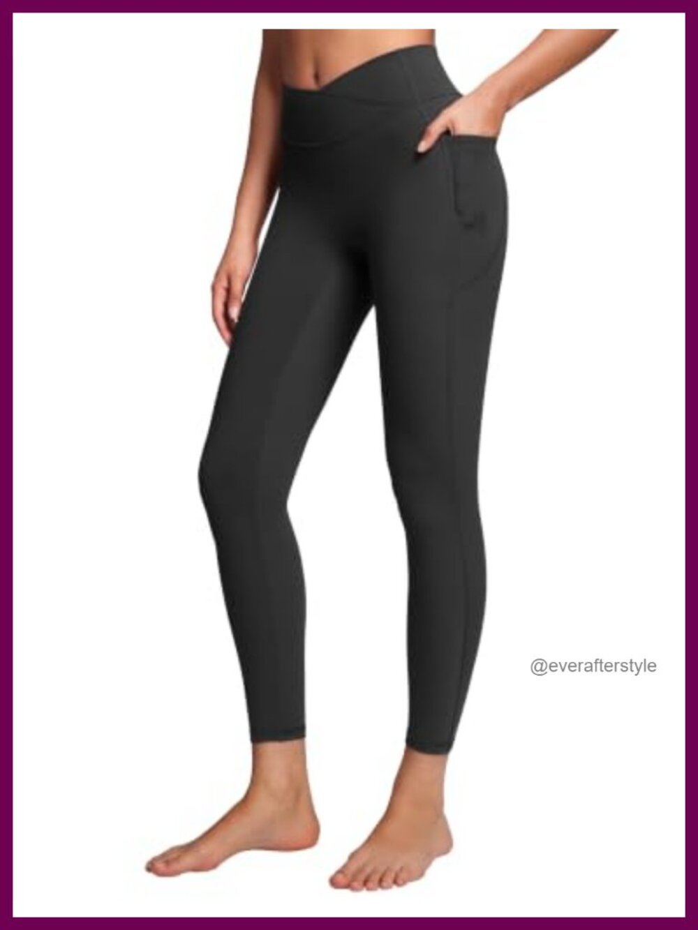 Women's High Waisted Crossover Yoga Leggings with Pockets - No Front Seam